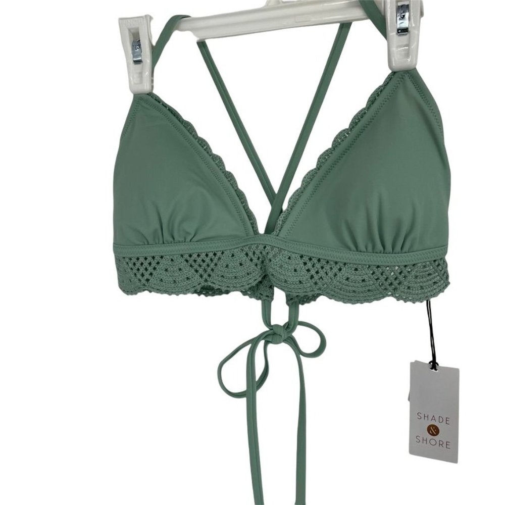 Shade & Shore Women's Crochet Triangle Bikini Top Sage Green Size SM (4-6) C81